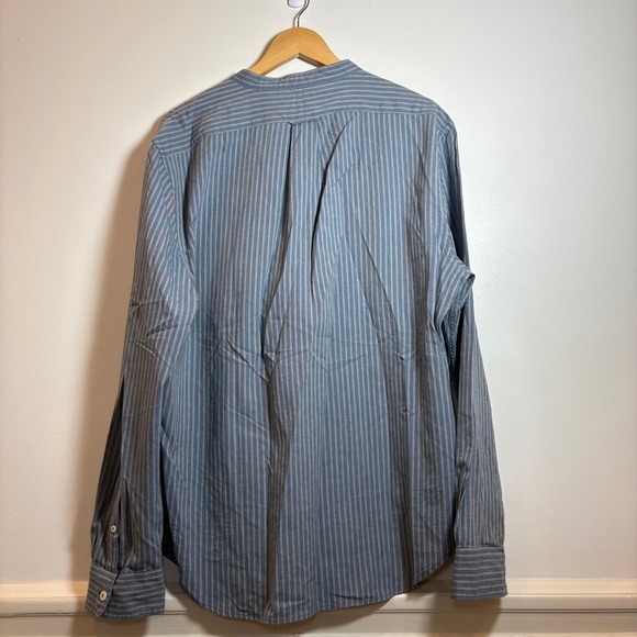 Todd Snyder Mens XL Blue Stripe Band Collar Button Up Shirt Tailored Quality - Picture 4 of 14
